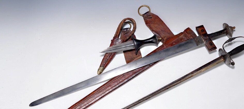 sword and upper arm dagger, Tuareg, leather sheath,...