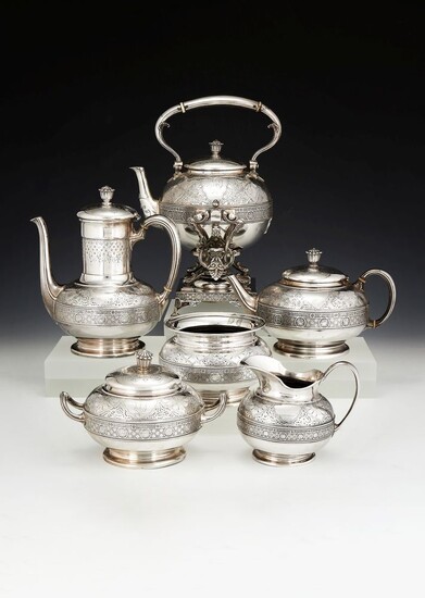 ? An American silver six piece tea and coffee service by J. C. Moore & Son for Tiffany & Co.
