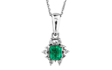 0.26 tcw Emerald Pendant Platinum - Necklace Emerald - 0.06 ct Diamonds