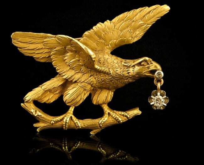 19th Century French 18k Gold Diamond Eagle Brooch