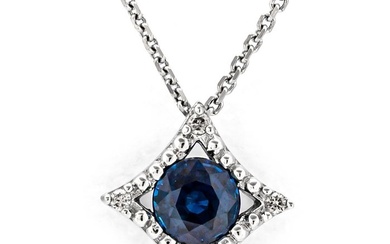 0.42 tcw Sapphire Pendant - 18 kt. White gold - Necklace with pendant - 0.41 ct Sapphire - 0.01 ct Diamonds - No Reserve Price