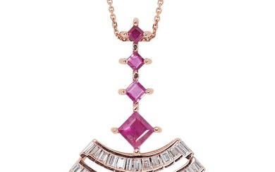 0.72 Total Carat Weight Diamonds - - Necklace - 18 kt. Rose gold - 1.48 tw. Ruby - Diamond