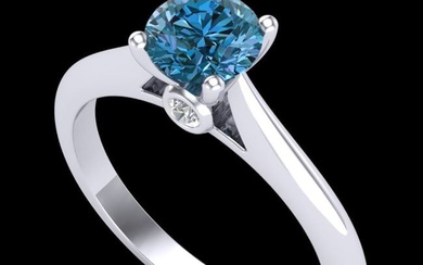 0.83 ctw Fancy Intense Blue Diamond Art Deco Ring 18k White Gold