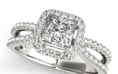 0.85 ctw Certified VS/SI Princess Diamond Halo Ring 14k White Gold
