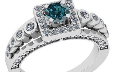 1.00 Ctw I2/I3 Treated Fancy Blue And White Diamond 10K White Gold Anniversary Ring