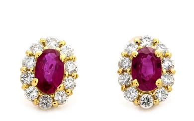 1.01 tcw Ruby Earrings - 18 kt. Yellow gold - Earrings - 0.67 ct Ruby - 0.34 ct Diamonds - No Reserve Price