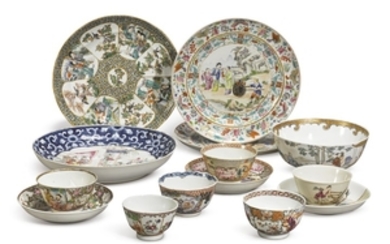 A GROUP OF FAMILLE-ROSE 'FIGURAL' DISHES AND CUPS QING DYNASTY, 18TH / 19TH CENTURY