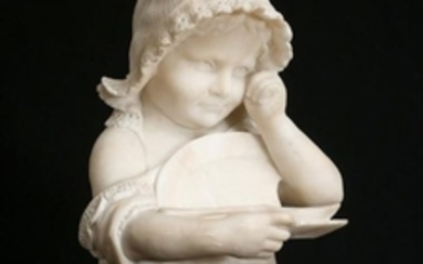 ITALIAN CARRERA MARBLE SCULPTURE OF A CRYING CHILD