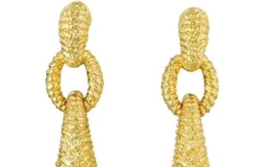 A Pair of Textured Gold Link Drop Earrings