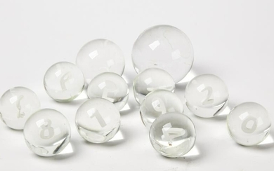 11 Large Glass Orbs with cased Numbers