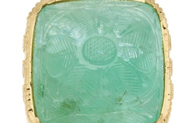 11065: Green Beryl, Diamond, Gold Ring Stones: Carved