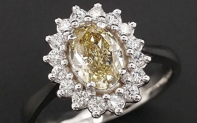 1.27ct Fancy Yellow, Diamonds - 14 kt. White gold - Ring - ***No Reserve Price***