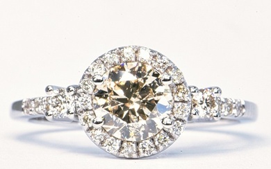 1.30 ct Natural Fancy Light Yellowish Brown SI1 - 14 kt. White gold - Ring - 1.01 ct Diamond - Diamonds, No Reserve Price