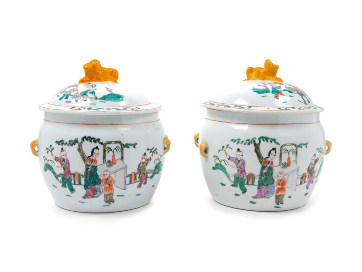 A Pair of Chinese Export Porcelain Covered Vessels