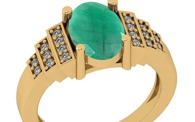 1.35 Ctw SI2/I1 Emerald And Diamond 14K Yellow Gold Ring