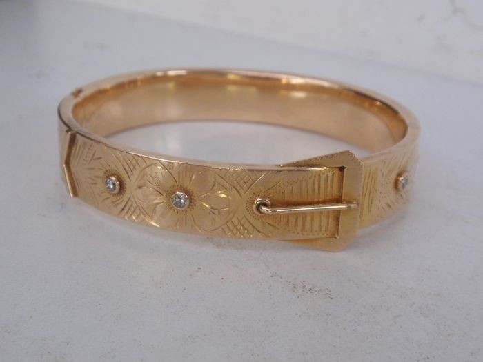 14 kt. Gold - Bracelet, Gold bracelet in the form of a belt with diamonds - 0.03 ct Diamond