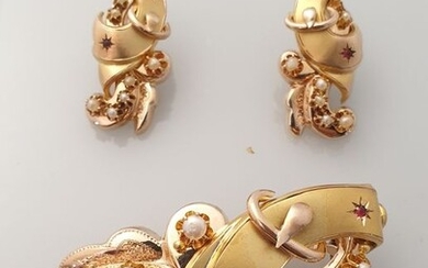 14 kt. Gold - Brooch, Earrings, Set