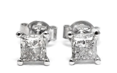 14 kt. White gold - Earrings - 1.01 ct Diamonds - No Reserved Price