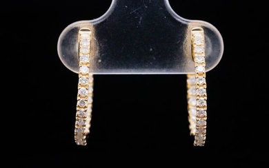 14K Yellow Gold and 0.65ctw Diamond 0.60" Hoop Earrings