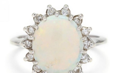 14KT White Gold, Opal, and Diamond Ring