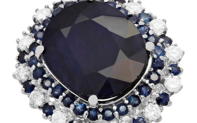14k White Gold 15.44ct & 1.00ct Sapphire 1.00ct Diamond Ring