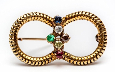 14krt. Gold brooch, set in the middle with...