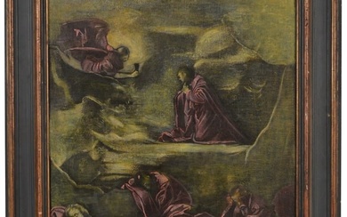 17th century Venetian school Italian old master painting of The Apostles and angel waiting on the