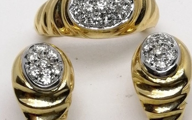 18 kt. Gold - Earrings, Ring Diamond - Diamonds