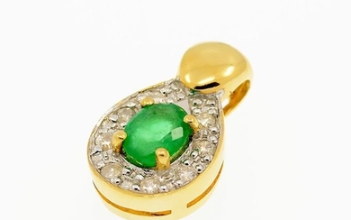 18 kt. Gold - Pendant - 0.16 ct Diamond - Emerald