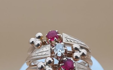 18 kt. Pink gold - Ring - 0.10 ct Diamond - Ruby