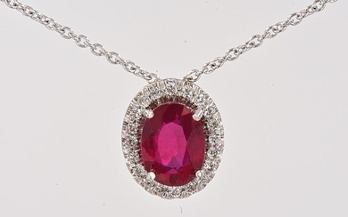 18 kt. White gold - Necklace - 1.40 ct Ruby - Diamonds