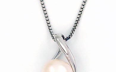 18 kt. White gold - Necklace with pendant - Akoya pearl 8.00mm