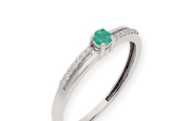 18 kt. White gold - Ring - 0.15 ct Diamonds - Emerald
