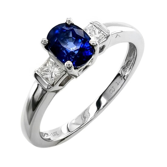 18 kt. White gold - Ring - 1.11 ct Sapphire - Diamonds