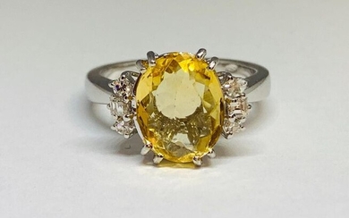 18 kt. White gold - Ring Citrine - Diamonds