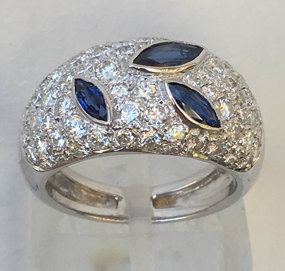 18 kt. White gold - Ring Diamond - Sapphire