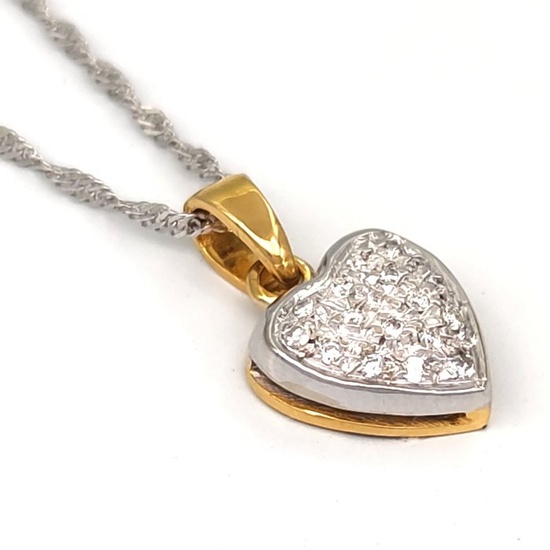 18 kt. White gold, Yellow gold - Necklace with pendant - 0.17 ct Diamonds