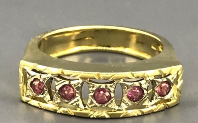 18 kt. White gold, Yellow gold - Ring - 0.20 ct Ruby