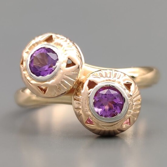 18 kt. White gold, Yellow gold - Ring - 0.50 ct Amethysts