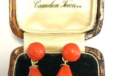18 kt. Yellow gold - Earrings Coral - Sardinian red