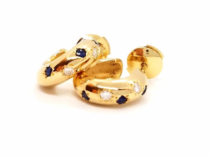 18 kt. Yellow gold - Earrings Diamond - Sapphire