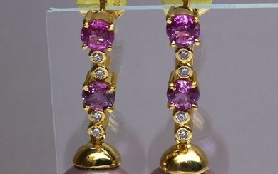 18 kt. Yellow gold - Earrings Pink Sapphire & Pearls - Diamond