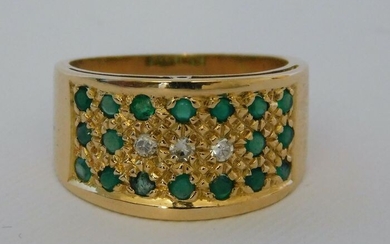 18 kt. Yellow gold - Ring - 0.06 ct Diamond - Emeralds