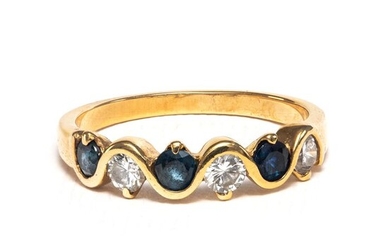 18 kt. Yellow gold - Ring - 0.25 ct Sapphires - 0.25 ct Diamonds - No Reserve Price