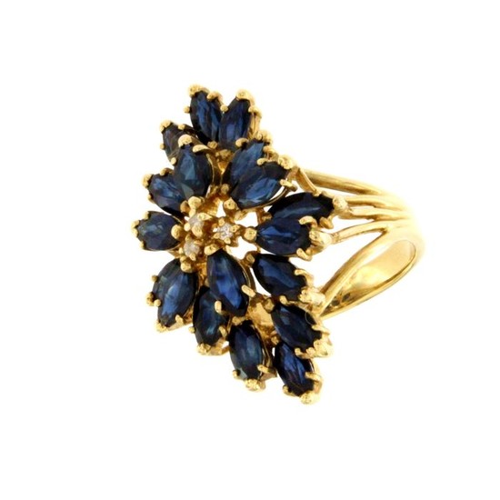 18 kt. Yellow gold - Ring Sapphire - Diamonds