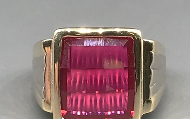 18 kt. Yellow gold, Synthetic ruby - Ring