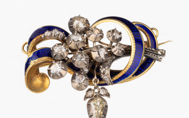 18 kt gold and silver diamond-brooch with enamel , approx....