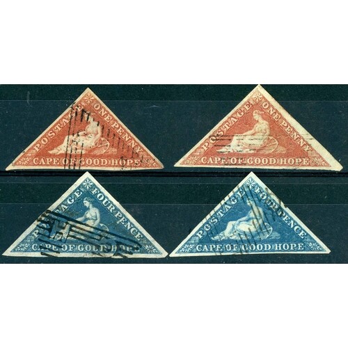 1853 SLIGHTLY BLUED PAPER 1d BRICK RED & 4d BLUE, two used t...