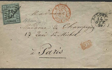 1859, Romagne, lettera da Bologna per Parigi del 14 ottobre 1859
