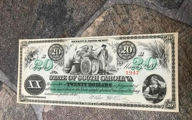 1872 State of South Carolina $20 Dollar Bond Scrip Note